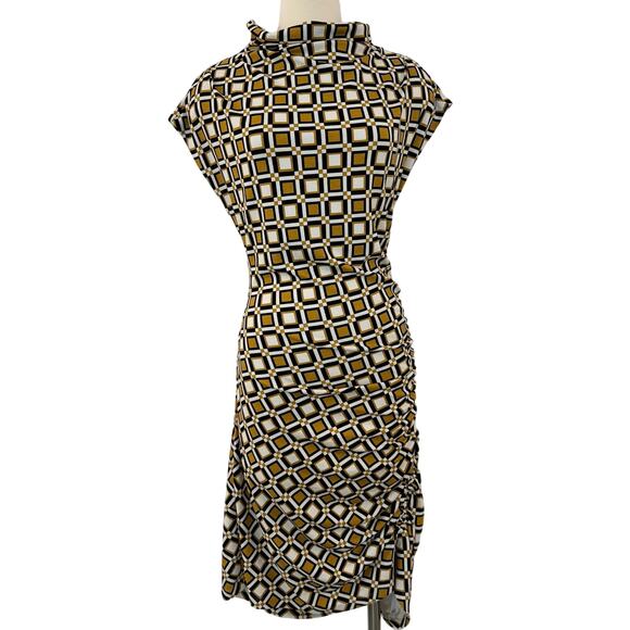 Anthropologie Maya Ruched Mini Dress Cowl-Neck Stretch Printed Gold White XL NWT - Picture 1 of 11